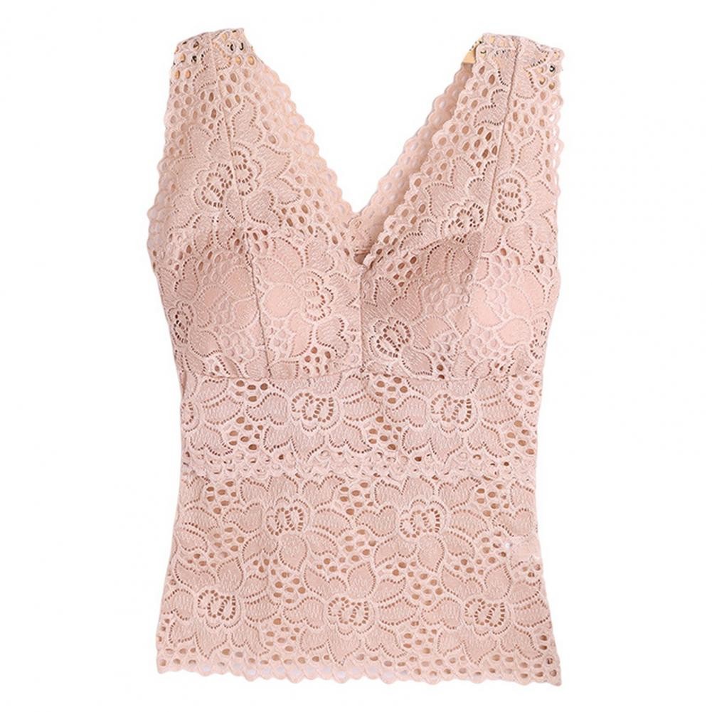 Tank Top Spaghetti Straps Padded Vest Sexy Lace Long Bra Crochet Vest  All-Match Sexy Lace Long Bra 