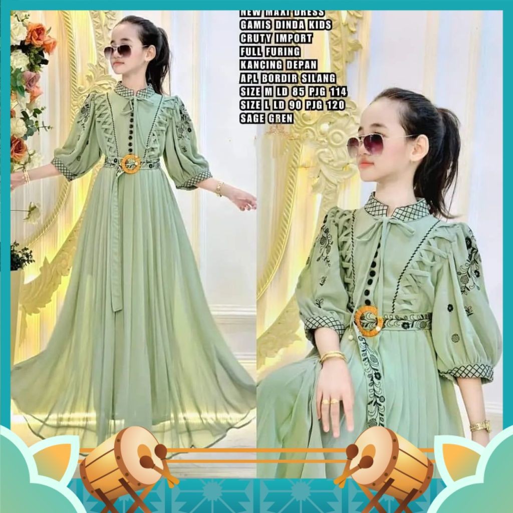 Gamis Cewek Murah Cantik Anak Kekinian / COD Dinda Dress Kids New SHR Usia 7 - 12 Tahun Gamis Anak P