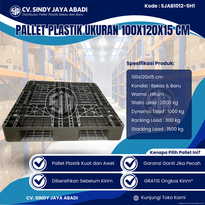 

Pallet Plastik Bekas Ukuran 100x120x15 cm - SJAB1012-5H1 / Pallet Plastik Warna Hitam / Pallet Plastik Jaring