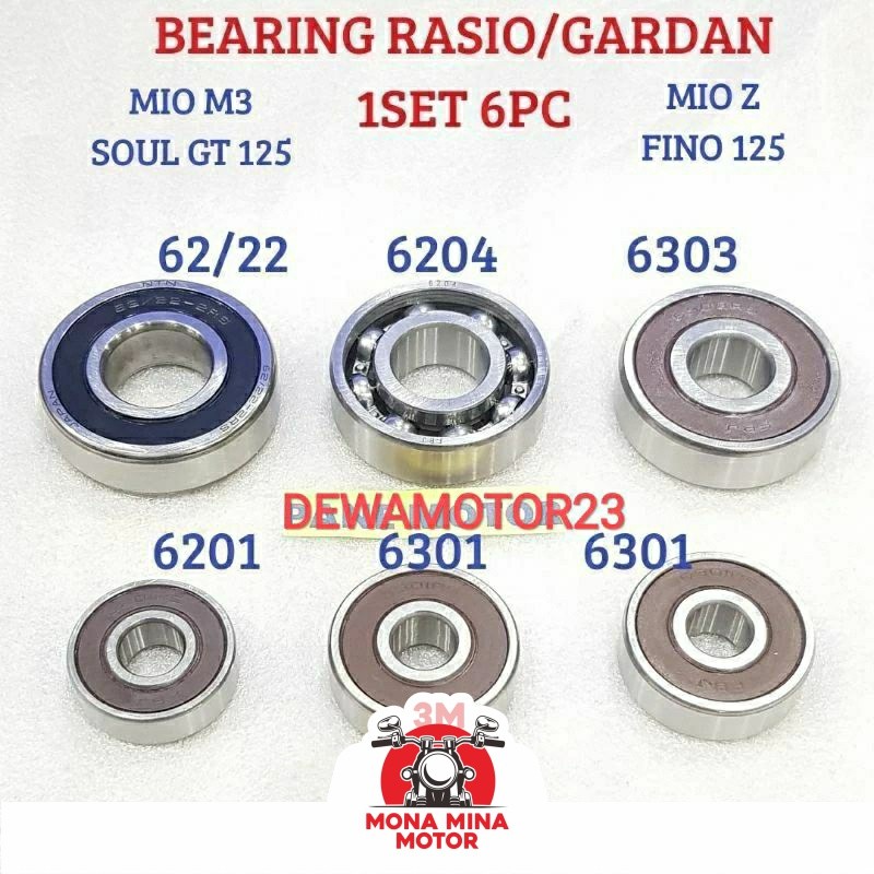 BEARING LAHER RASIO GARDAN 1 SET MIO M3 125 MIO SOUL GT 125 FINO F1 125 EXRIDE  FI 125 HIGH