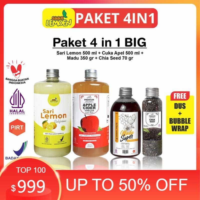 

NORKID HEALTH & BEAUTY Paket 4 in 1 Cuka Apel 500ml Sari Lemon 500ml Madu Hutan Chia Seeds