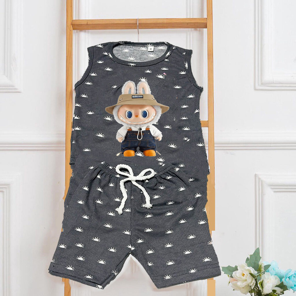 HANNA - SETELAN SINGLET ANAK MILANO MOTIF LABUBU DTF / SINGLET MILANO MOTIF TERKINI DTF