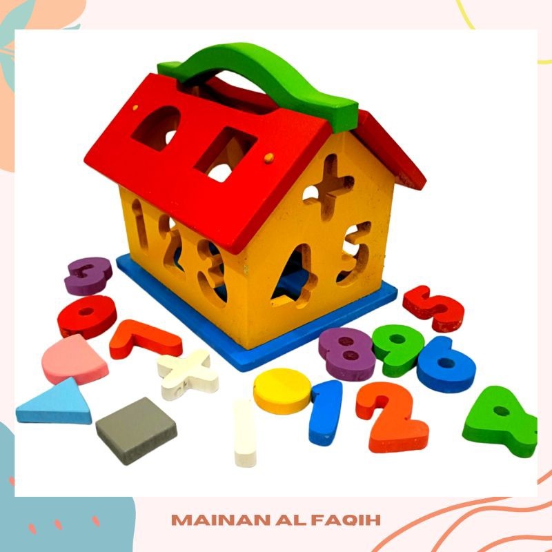READYSTOCK Mainan Edukasi Anak Kayu / Rumah Angka Dan Geometri Bentuk / Mainan Angka Kayu / Mainan R
