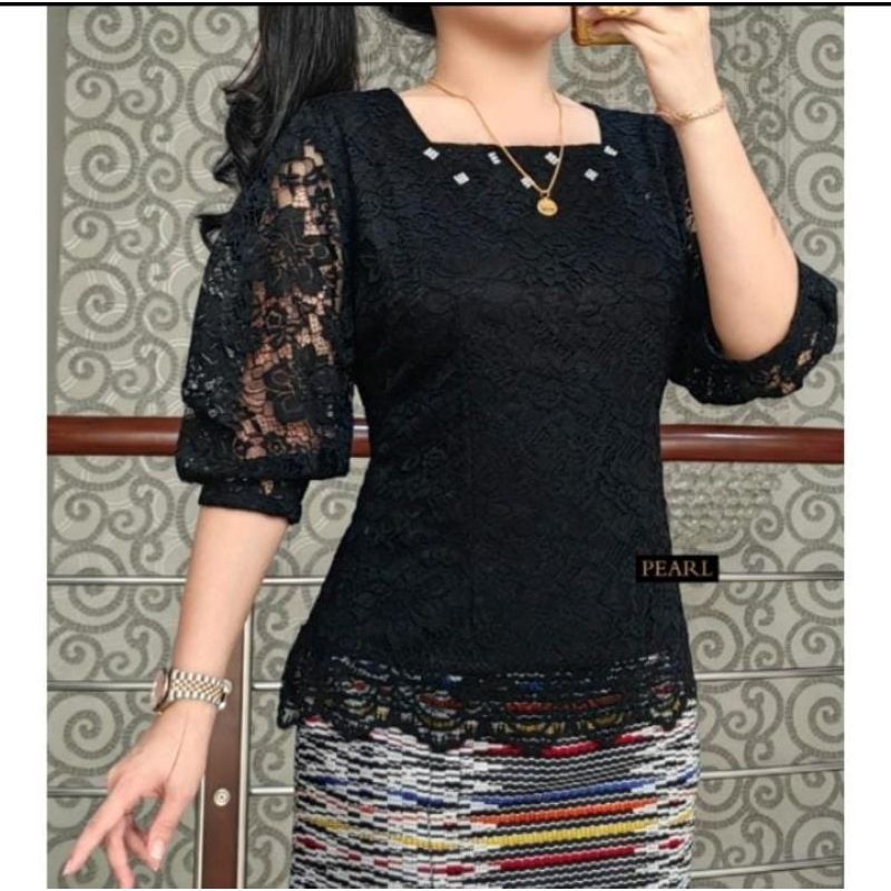 CLS Blus Renda Leher Petak/Atasan Semi Brokat Model Terbaru/Baju Wanita Kekinian Semi Kebaya Modern