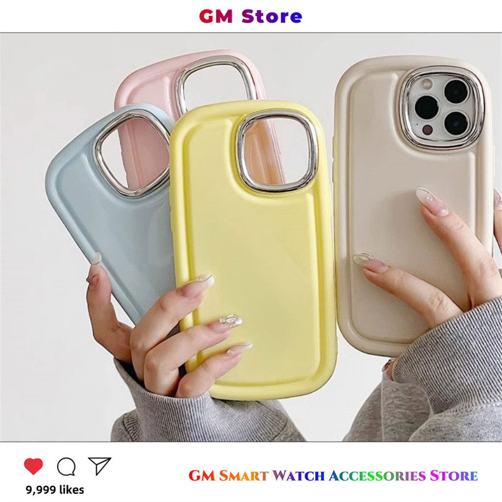 Casing Bingkai Lensa Logam Warna Macaron Lucu untuk iPhone 16 12 11 15 14 Pro Max Casing Ponsel Halu