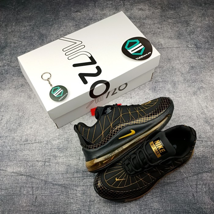 ✔HST.H✔ - TERLARIS Sepatu Sneakers Olahraga Pria Air Max 720-818 Running Black Gold - Black Gold, 39