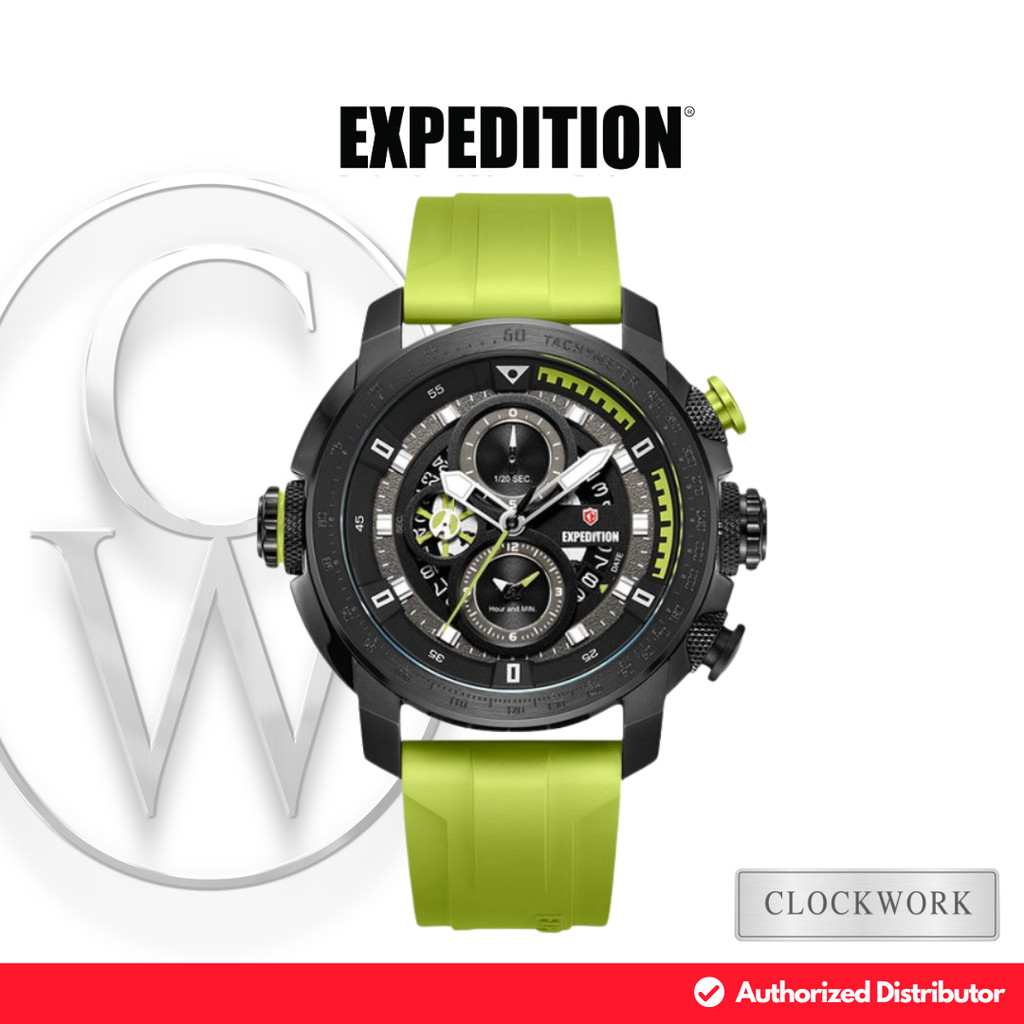 Jam Tangan Pria Expedition E 6771 MC RIPBALE Chronograph Karet Sporty Hijau Stabilo