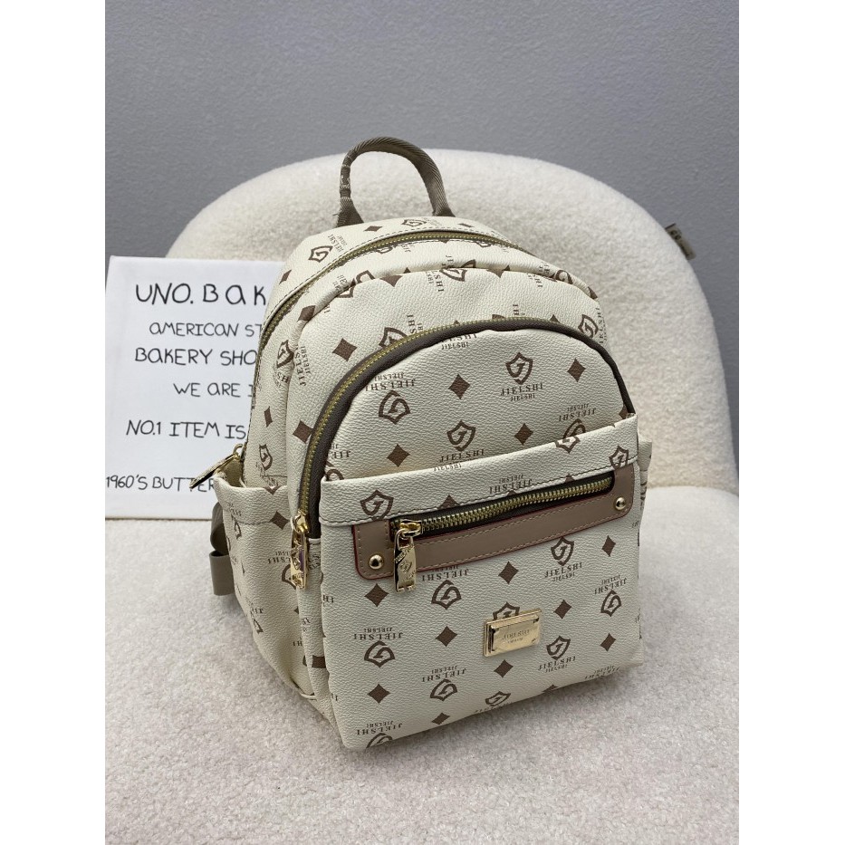 Tas Ransel Wanita Lotus - Backpack Cewek Kulit PU Premium Anti Air - Putih /Ransel Update 2025