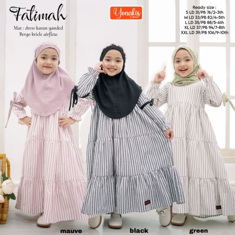 UMAYA - Busana Muslim Anak Perempuan Motif Salur set Bergo Crinkle Fatimah Series by Yonakis (Bestse