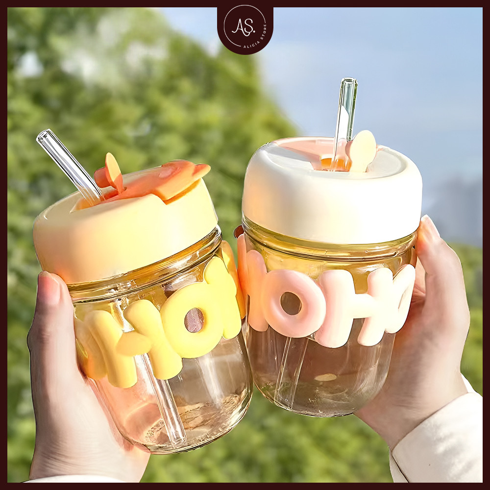 AS Tumbler Gelas Botol Minum Kaca Aesthetic Tumbler Minum Sedotan Lucu