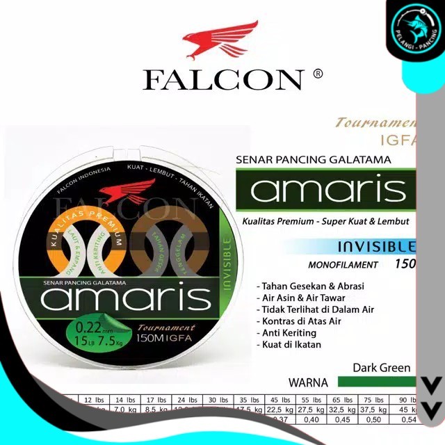 Senar pancing Nilon Falcon AMARIS 150 Meter -Pelangi pancing