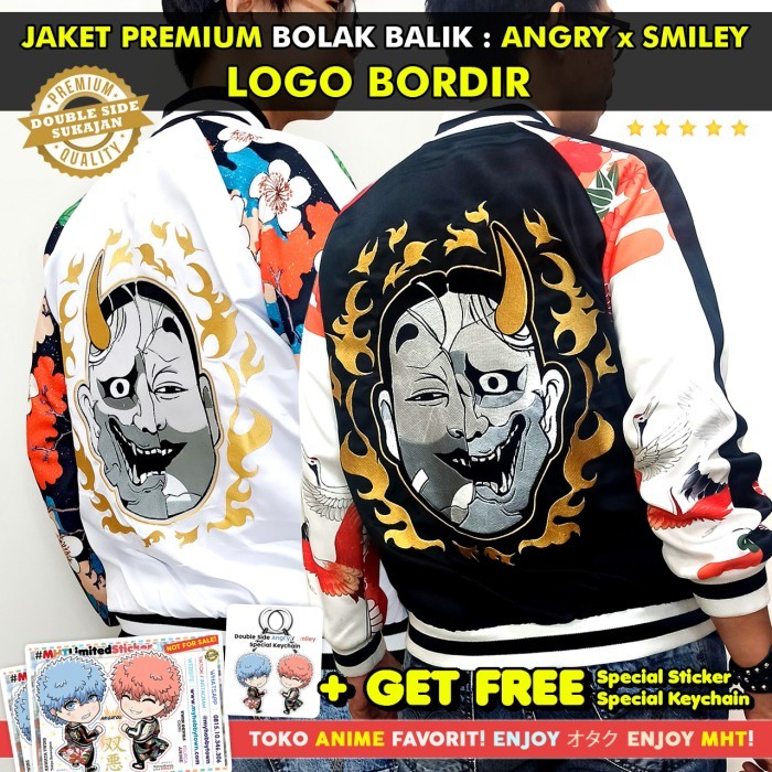 Jaket Smiley Angry Souta Nahoya Kawata Brothers Tokyo Revengers Bomber Sukajan Anime Special Cover V