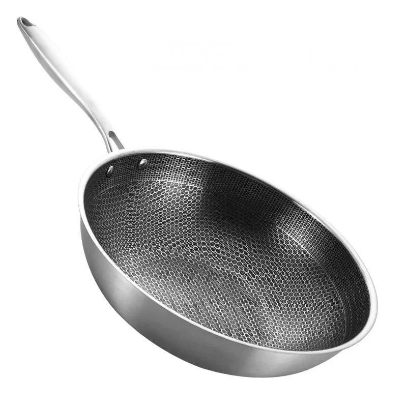Non-stick Thick Honeycomb Handmade Uncoated Stainless Steel Wok Non-stick 304 Stainless Steel Gas/in
