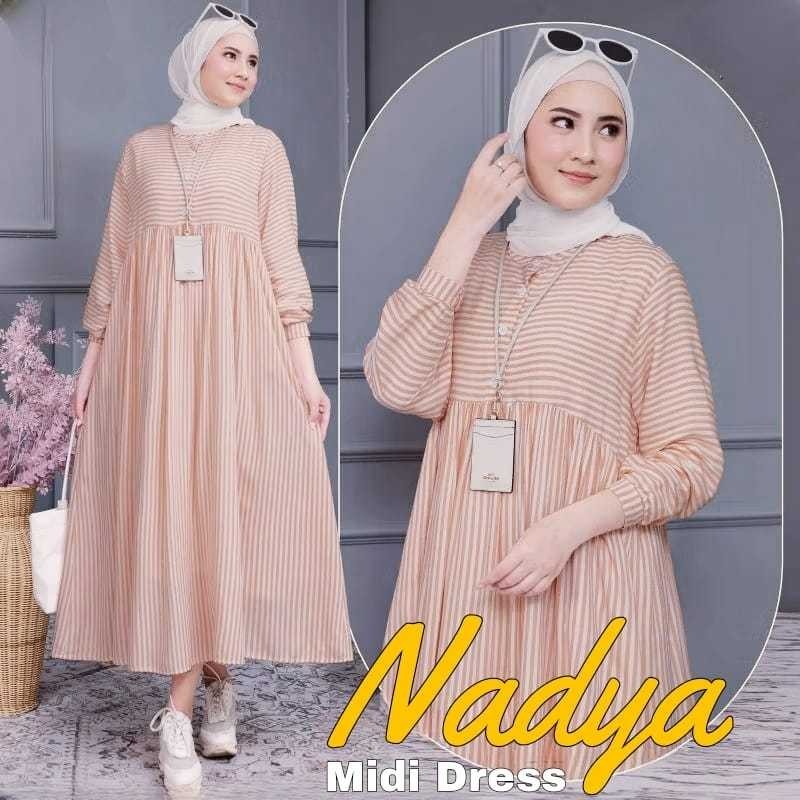 NADYA DRESS MIDI TERBARU  FASHION MUSLIM WANITA KEKINIAN | MIDI DRESS WANITA TERLARIS