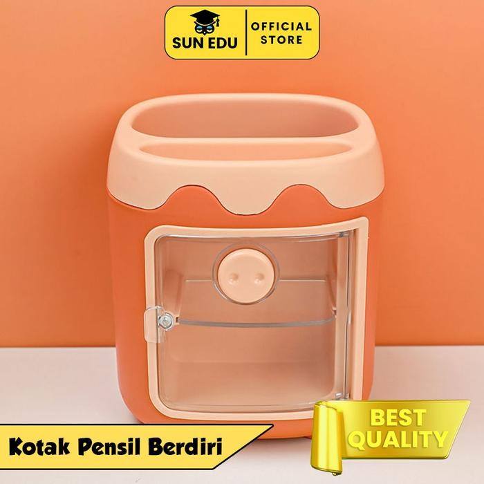 

READY Kotak penyimpanan alat tulis/ Tempat pen brush Organizer/ Meja laci 2 tingkat Desk - Orange
