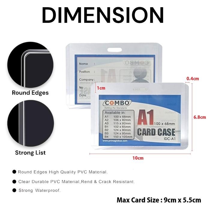 

READY (100 Pcs) ID Card Case Plastik / Casing ID Card Transparant / Tempat Kartu Plastik Bening / Name Tag 2 Sisi Transparant A1, A2, A3, B1, B2, B3, B4 - A1 (10x6.8cm)