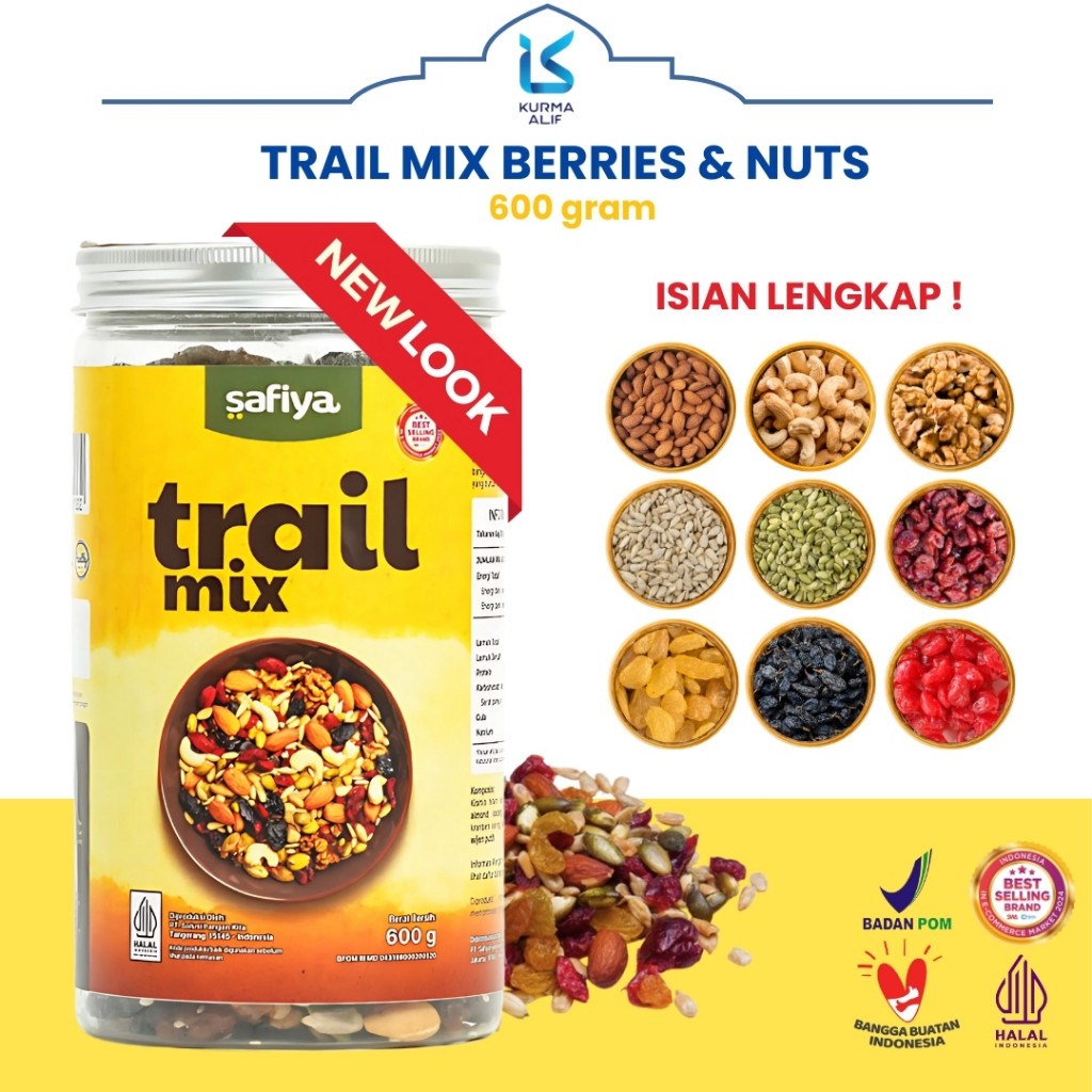 

Trail Mix Safiya Kemasan Jar 600 gr Berry Nuts and Seed Original Cemilan Diet Sehat