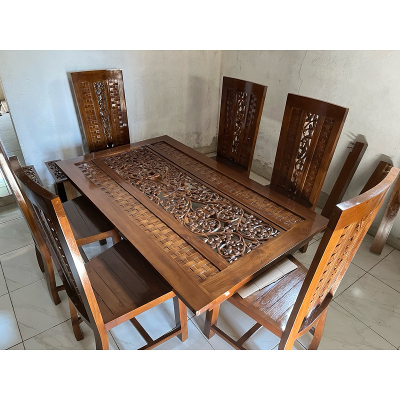 meja makan kepang-meja makan ukir kayu jati