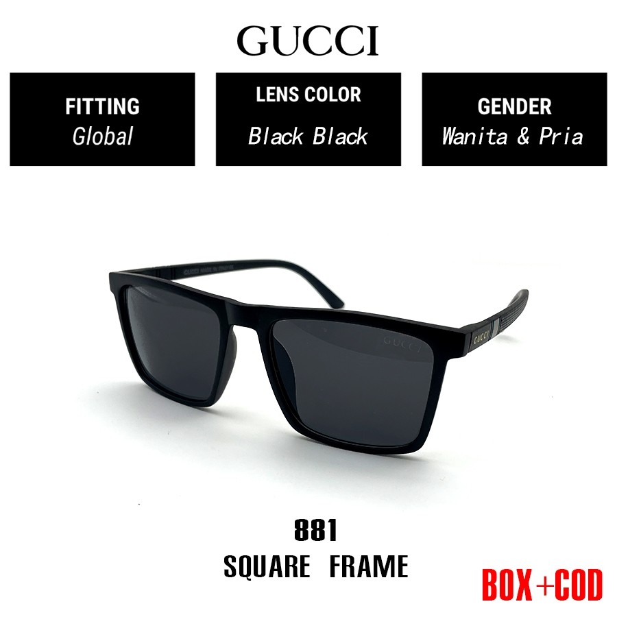 New Kacamata Hitam Gucci Sunglasses 881 SQUARE FRAME Black Grey 100% original uv pria dan wanita