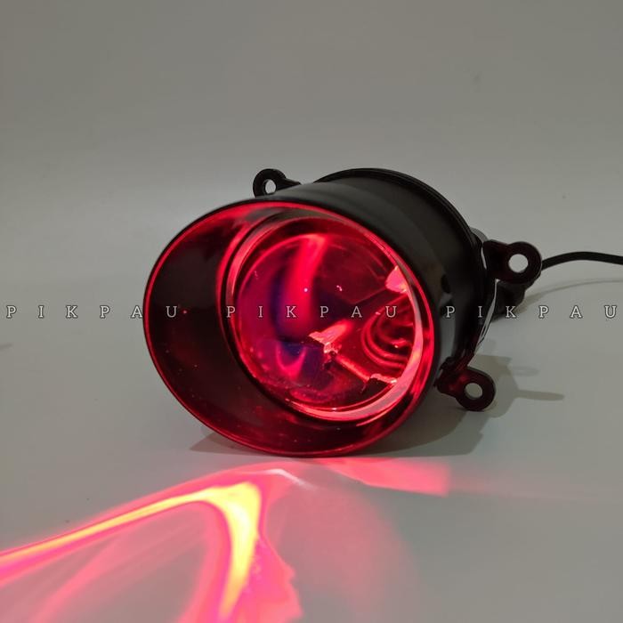 IBRIGHT SEPASANG Lampu Biled Foglamp 3 Inc NEW  C990 Blue Lens Foglamp  Brecket Universal - Merah, 3
