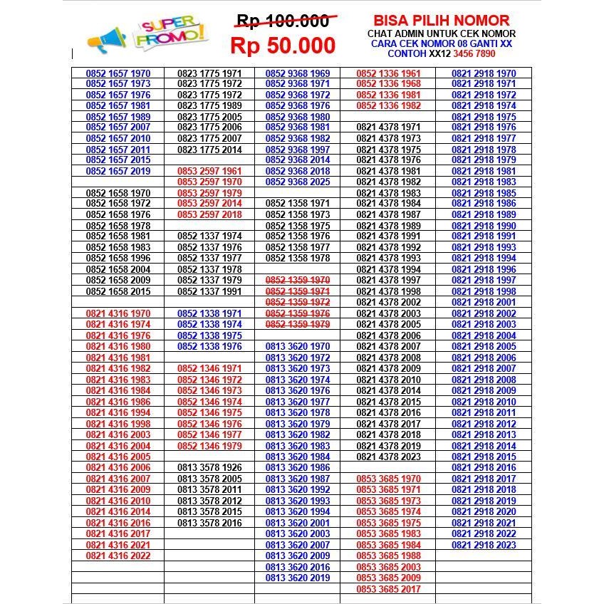 nomor perdana telkomsel nomer cantik simpati Kartu AS seri tahun lahir - PROMO 50RB C  PROMO 