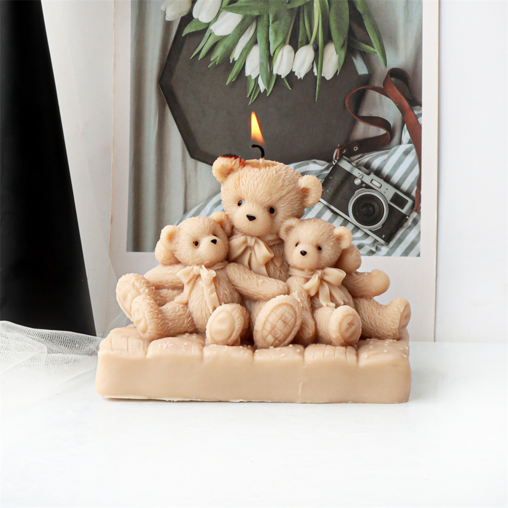 

3D Teddy Bear Silicone Candle Mold DIY Sitting Stand Bear Family Scented Plaster Soap Making Mold Cute Cartoon Bear Candle Mould