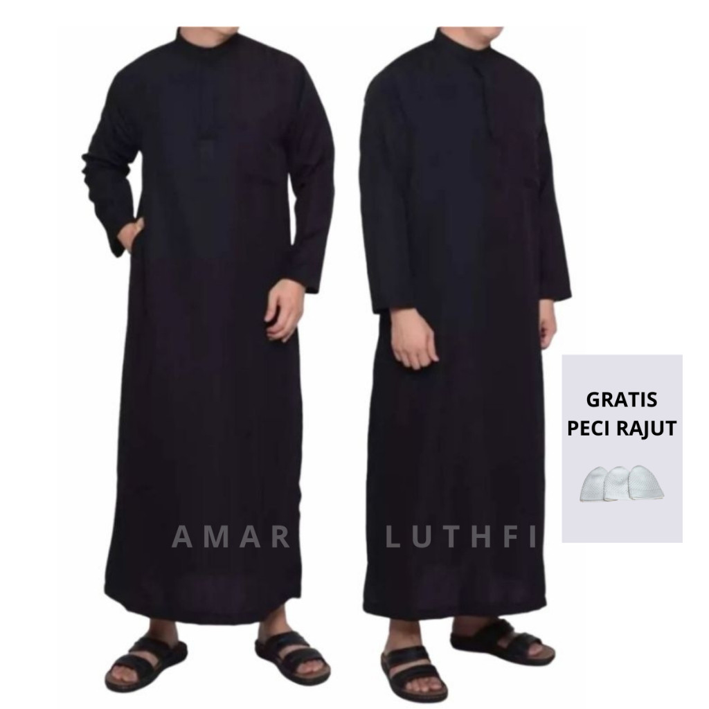 Jubah pria hitam polos dewasa katun adem premium gamis laki-laki muslim dewasa lengan panjang