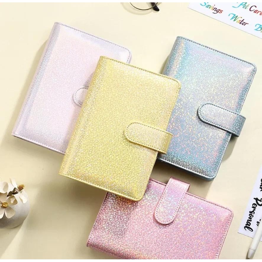 

Glitter Color A6 PU Leather DIY Binder Notebook Covers Diary Books Schedule Paper Covers School Stationery