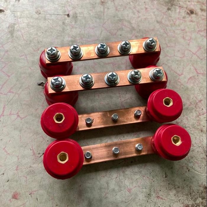 busbar tembaga 2 mm x 15 mm x 100 mm + baut 5 buah + isolator 2 buah - busbar grounding - busbar net