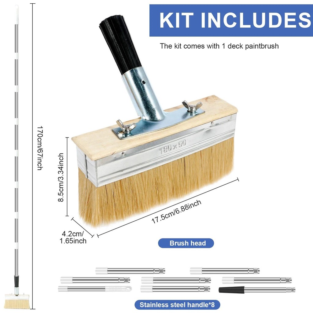 

Deck Stain Brush 67inch Stainless Steel Extension Pole Deck Stain Applicator Deck Paint Brush for Painting Wood Deck Fence Door