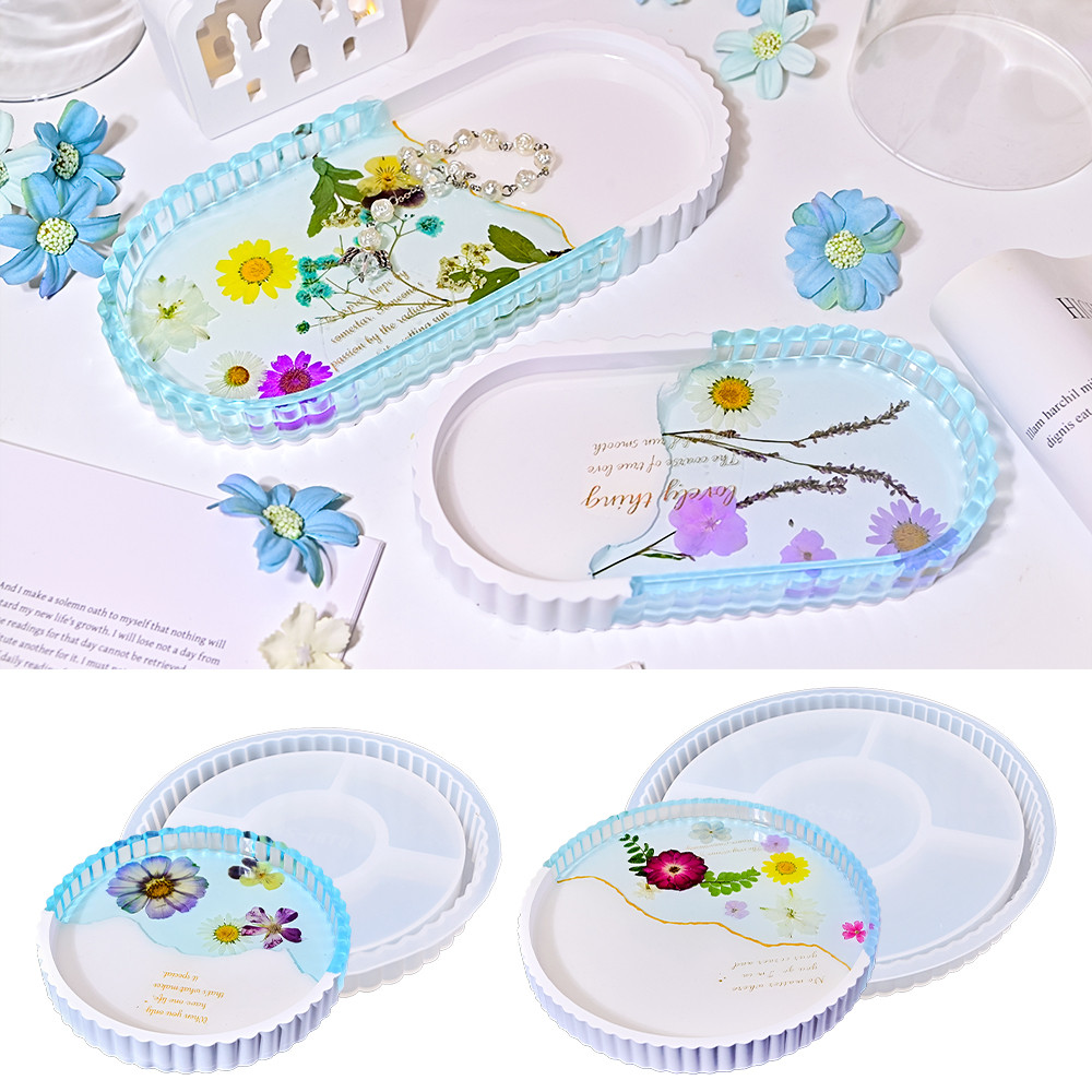 

S0207 Round Oval with Striped Edge Resina Epoxi Manualidades Tray Silicone Mold DIY Concrete Resine Jewelry Gypsum Plateau Moule