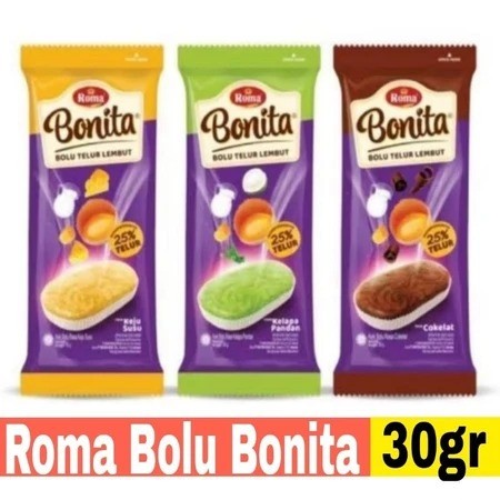 

UG KUE ROMA BONITA BOLU TELUR LEMBUT 1BOX isi 12pc x 30gr KEIK BOLU RASA