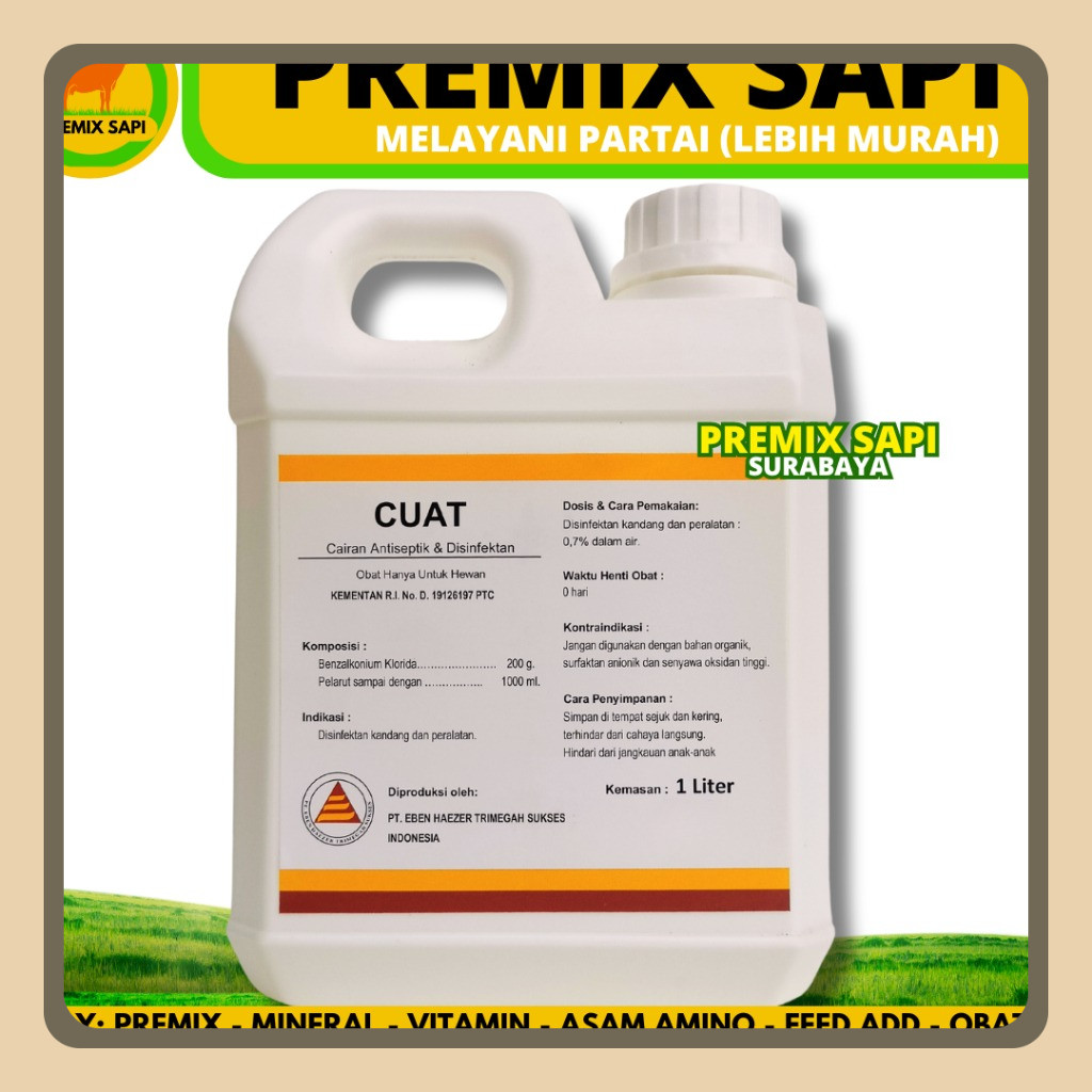 Desinfektan Kandang Ayam CUAT 1 LITER - BKC 20% Desinfektan Konsentrasi Tinggi untuk Kandang & Peral