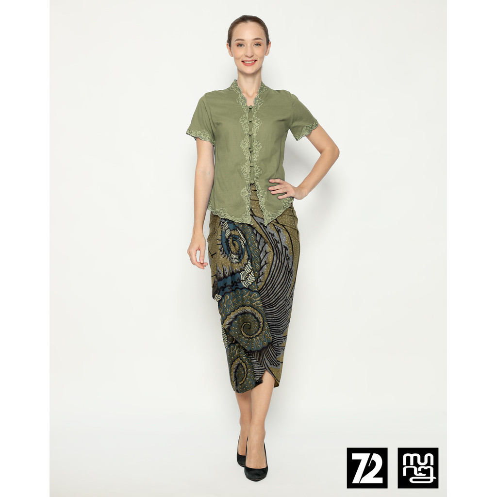 ROK BATIK SPAN Jena Skirt Lilit Kebaya Instan Modern Wanita Motif Tentaken Warna Hijau 725113 Cap 72