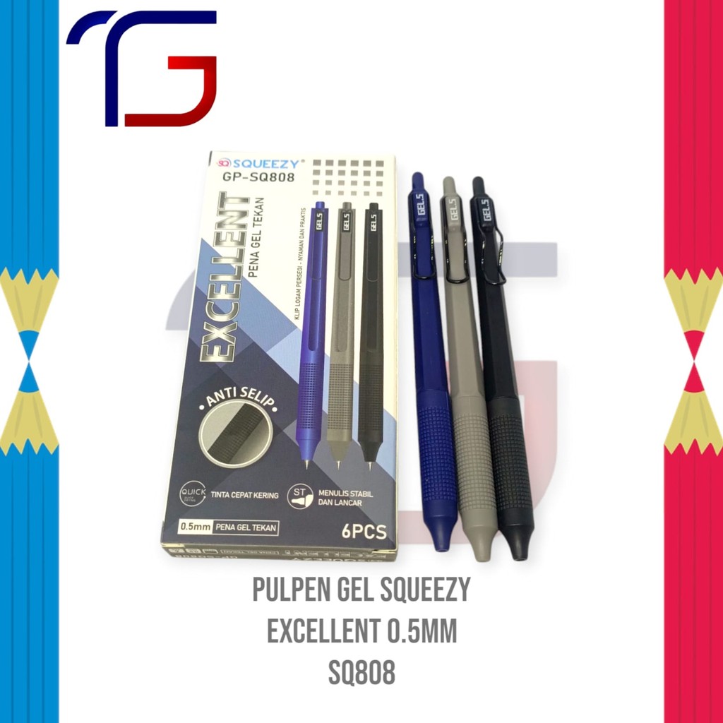 

Pulpen Gel Squeezy SQ808 Excellent 0.5mm Hitam