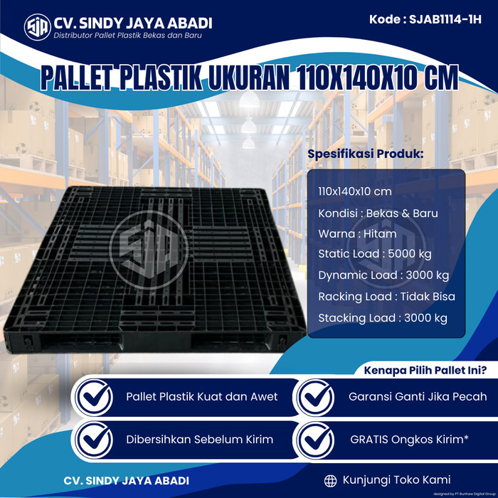 Pallet Plastik Bekas Ukuran 110x140x10 cm - SJAB1114-1H / Pallet Plastik Warna Hitam / Pallet Plasti