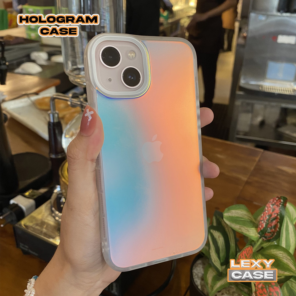 Case Iphone 11 12  13 14 15 XR X XS Casing Hologram Rainbow Aurora Pelangi Terbaru Hoca