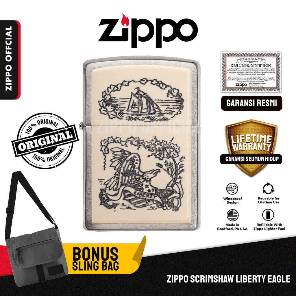 Zippo Scrimshaw Liberty Eagle 29517 | Garansi Lifetime | Original USA