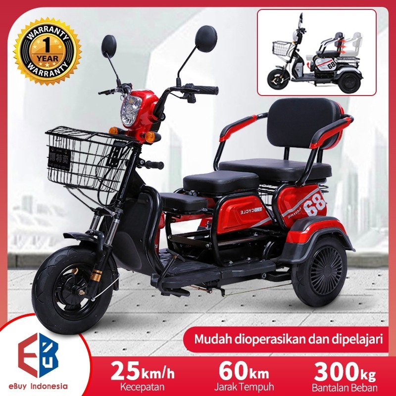 PROMO SPESIAL 【Baru di tahun 2024】Sepeda roda tiga listrik/Sepeda listrik/Sepeda motor roda 3/skuter