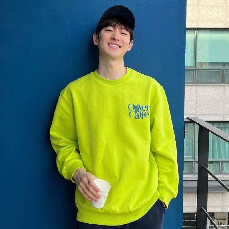 Jaket Sweater Korean Idol Big Size ( S - 6XL ) Crewneck LEE JEHOON JE HOON OLIVER Neon Green Oversiz