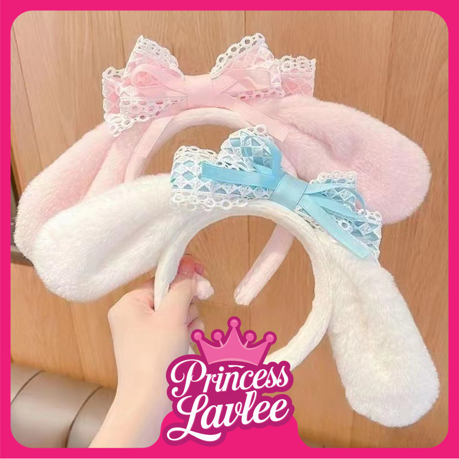PL  F6096 Bando Furry Cosplay  Bandana Motif Telinga Kelinci  Hairband Lolita Ear with Ribbon  Korea