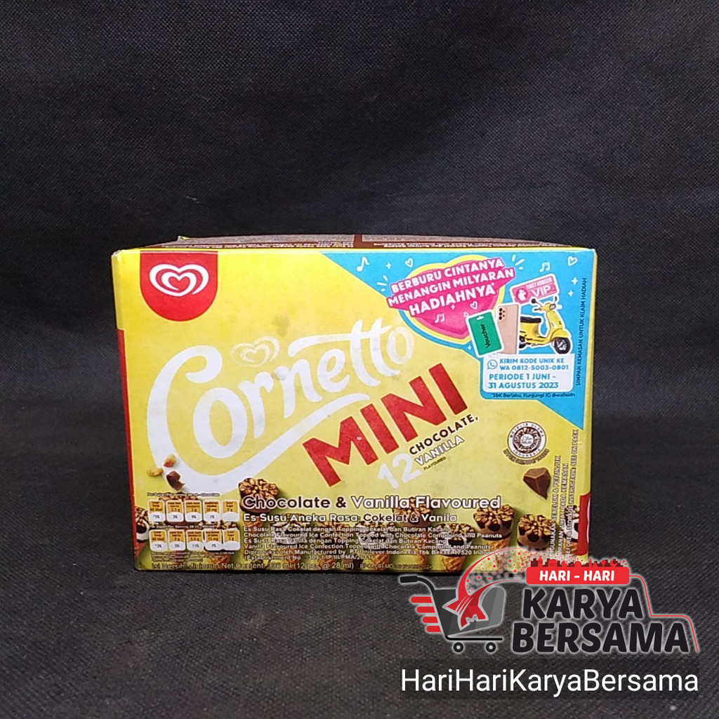 ES KRIM WALL'S CORNETTO MINI CHOCOLATE & VANILLA BOX 12'S X 28ML