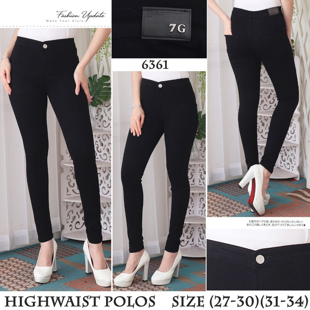 KHV86 7C-G CELANA JEANS PREMIUM HIGHWAIST POLOS HITAM /PINGGANG TINGGI JEANS /STREACH /27 - 34