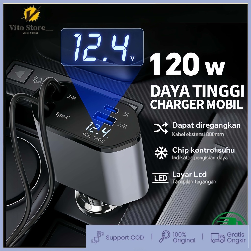COD4 in 1 charger mobil type c fast charging Retractable Car Charger phone charger mobil type c