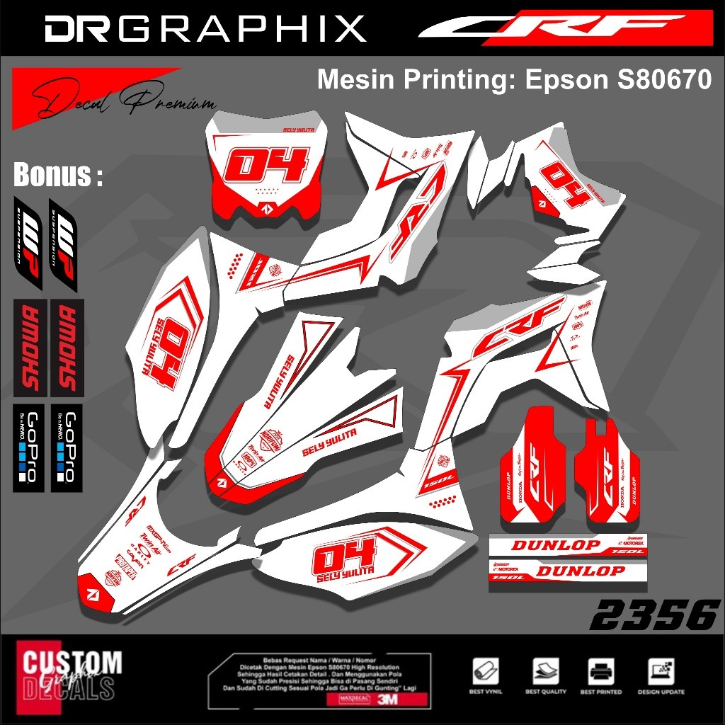 Decal motor / stiker lis honda crf 150l putih - lis merah