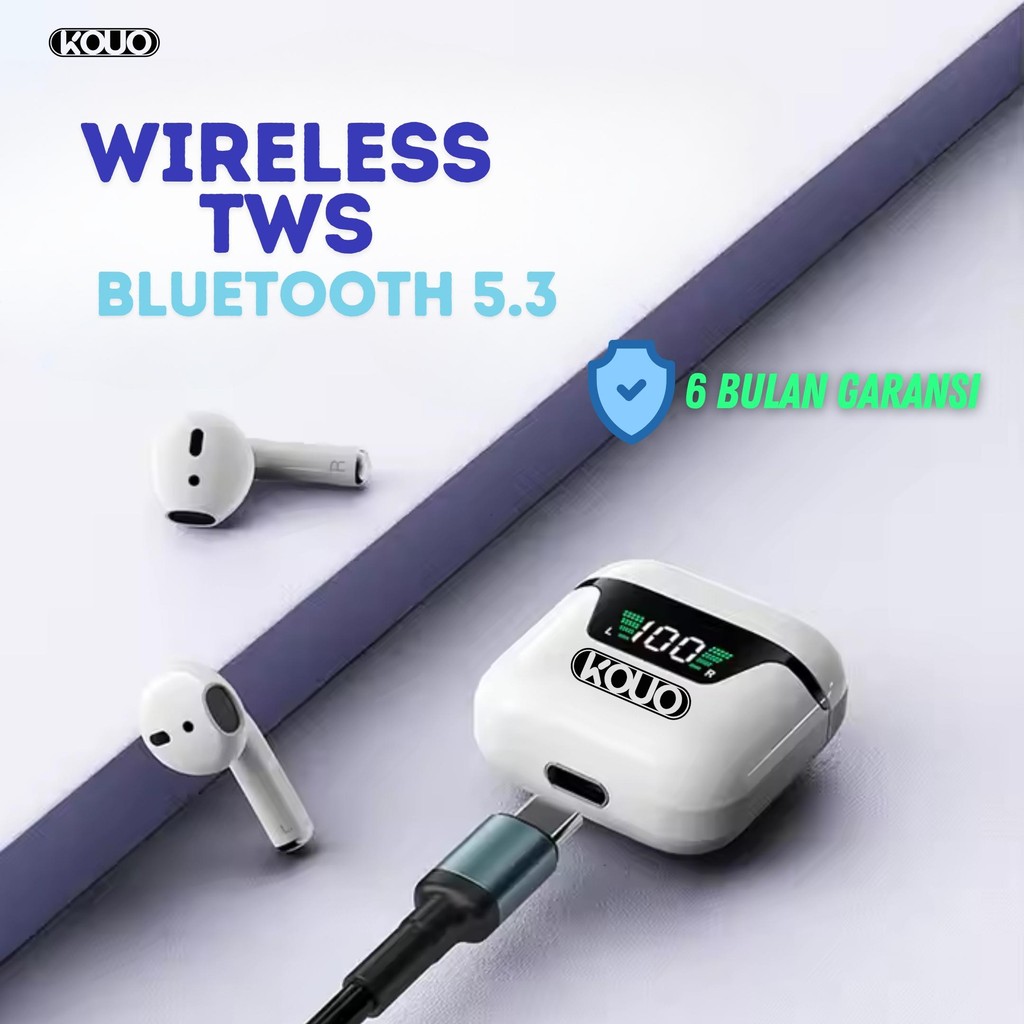KOUO TWS-60 Wireless TWS Earphone Bluetooth Dengan Layar Digital LED Untuk Music Telepon Games Video