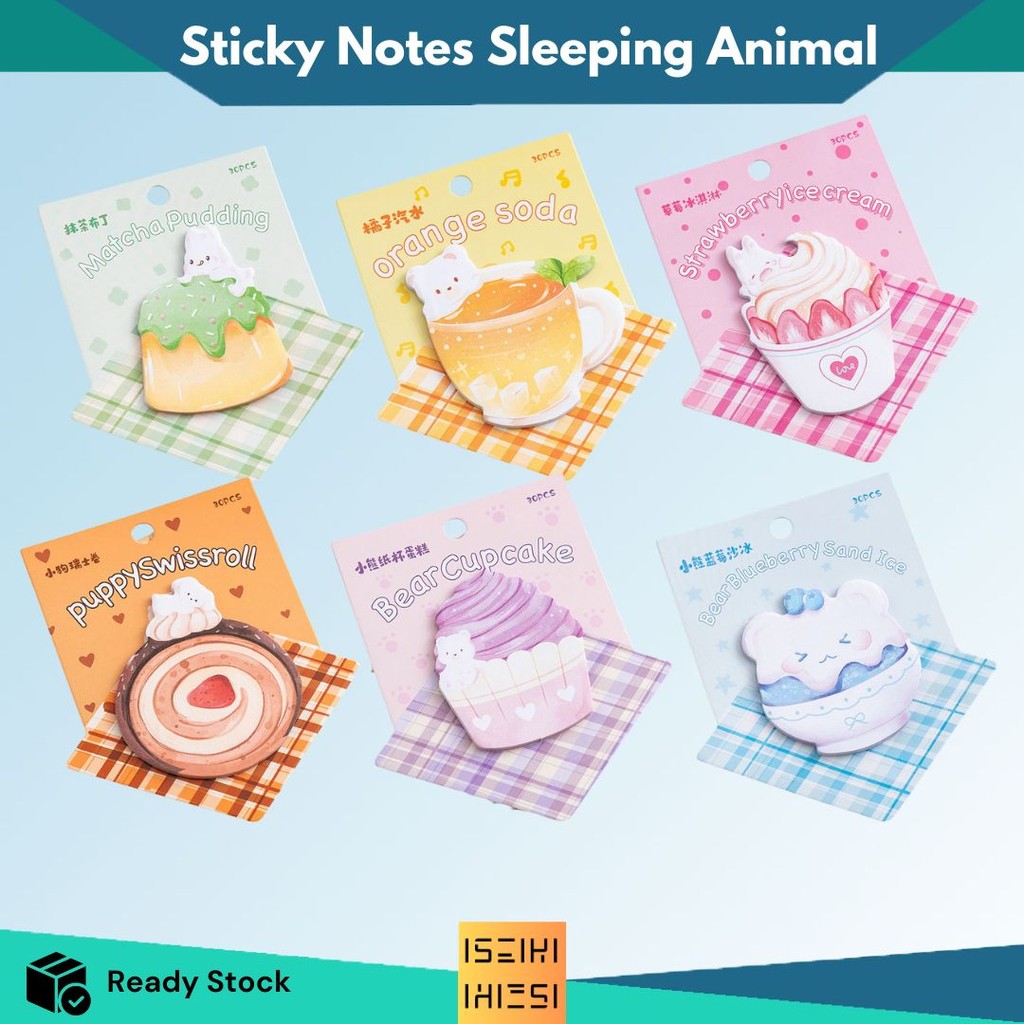 

ISEIKI Sticky Notes Cute Motif Cupcake Ice Cream Pudding Swissroll Blueberry Sand Character Memo Pad