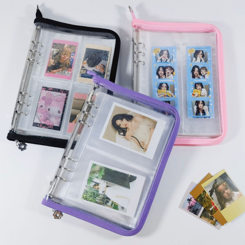 

1pc PVC Zipper Release-leaf Binder Cover, 6-Hole Notebook Protector A5 Transparent Collect Book DIY Photocard Organizer Bag