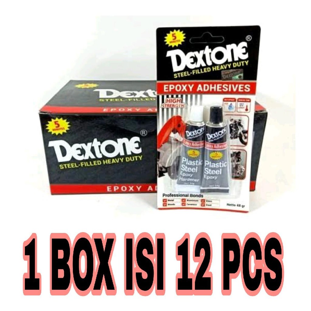 

lem serbaguna lem dextone 5 menit 48gram 1box isi 12 pcs lem besi lem beton dextone lem serbaguna