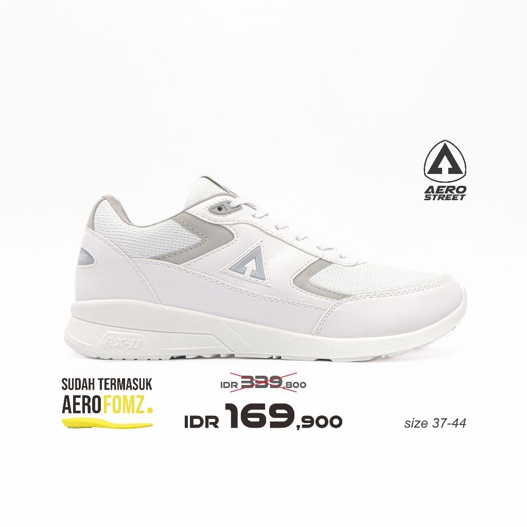 Aerostreet 37-44 Osaka Putih Putih Abu Muda - Sepatu Sneakers Casual Pria Wanita Aero Street 21HH20